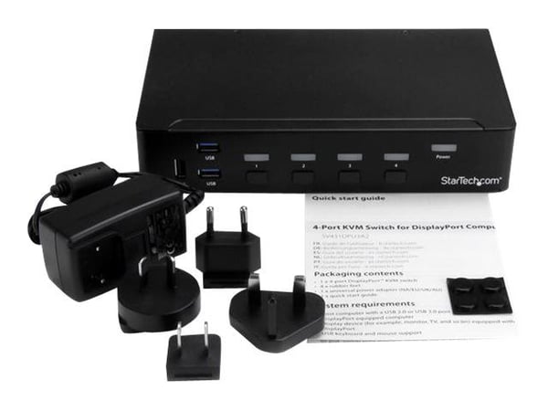 Startech 4 Port DisplayPort KVM Switch - DP KVM Switch with Audio and Built-in USB 3.0 Hub for Peripherals - 4K 30Hz (SV431DPU3A2) - KVM / lyd / US...