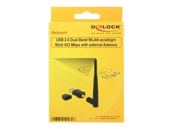 Delock USB 2.0 Dual Band WLAN ac/a/b/g/n Stick - Nettverksadapter - USB 2.0 - Wi-Fi 5 - svart