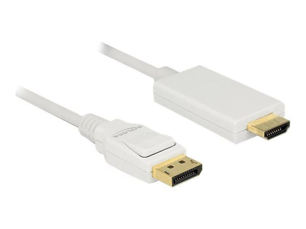 Delock - Adapterkabel - DisplayPort hann til HDMI hann - 3 m - trippel beskyttelse - hvit - passiv, 4K-støtte