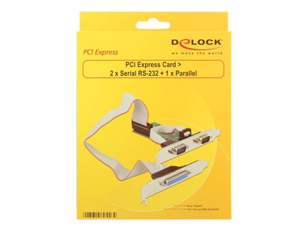 Delock PCI Express-kort > 2 x seriell RS-232 + 1 x parallell - Parallell/seriell-adapter - PCIe 2.0 lavprofil - RS-232 x 2 + IEEE 1284 x 1