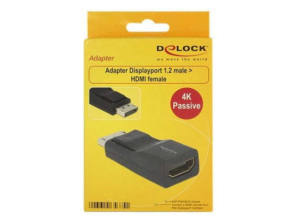 Delock - Video adapter - DisplayPort hann til HDMI hunn - skjermet - svart - 4K-støtte