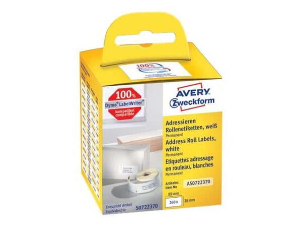 Avery Zweckform - Papir - permanet adhesiv - hvit - 28 x 89 mm 260 etikett(er) (2 rull(er) x 130) rektangulære adresseetiketter