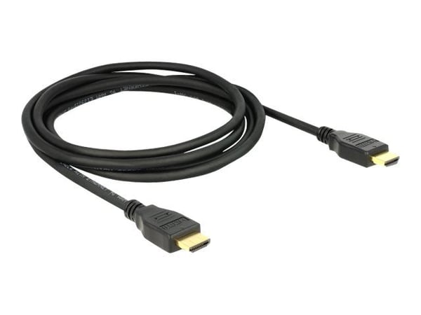 DeLock - Video-/lyd-/nettverkskabel - HDMI - 30 AWG - HDMI, 19-pinners (M) - HDMI, 19-pinners (M) - 2 m - Trippelskjermet tvunnet parkabel - Svart ...