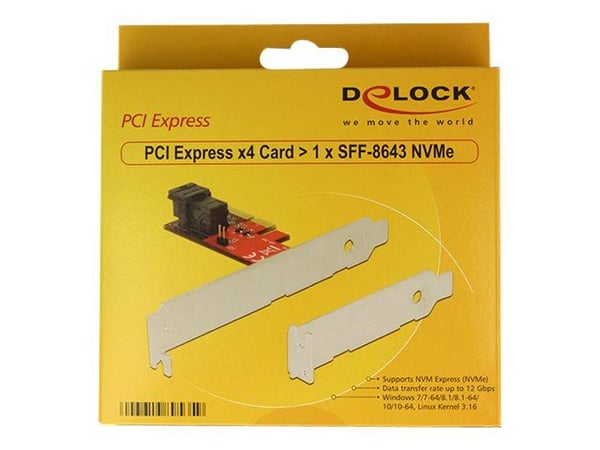 DeLOCK PCI Express x4-kort > 1 x intern SFF-8643 NVMe - Lagringskontroll - 2,5" - M.2-kort lavprofil - 12 GBps - PCIe 3.0 x4