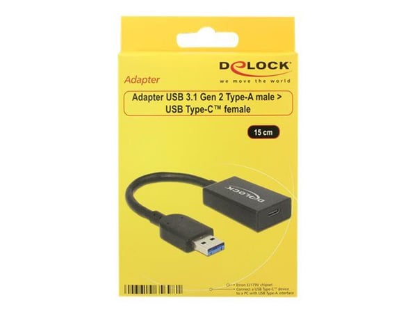 Delock Converter USB 3.1 Gen 2 Type-A male > USB Type-C - USB-adapter - USB-type A (hann) til USB-C (hunn) - USB 3.1 Gen 2 - 15 cm - svart