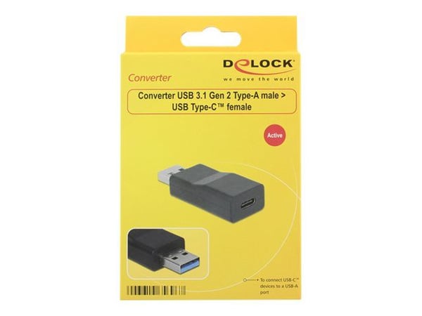 Delock - USB-adapter - USB-type A (hann) til USB-C (hunn) - USB 3.1 Gen 2 - 1 A - aktiv - svart