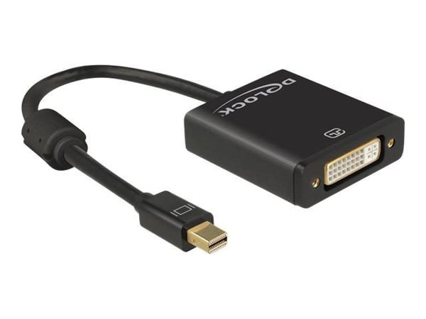 Delock - Videoadapter - enkeltlink - Mini DisplayPort (han) til DVI-I (hun) - DisplayPort 1.2 - 20 cm - tommelskruer, 4K support - sort