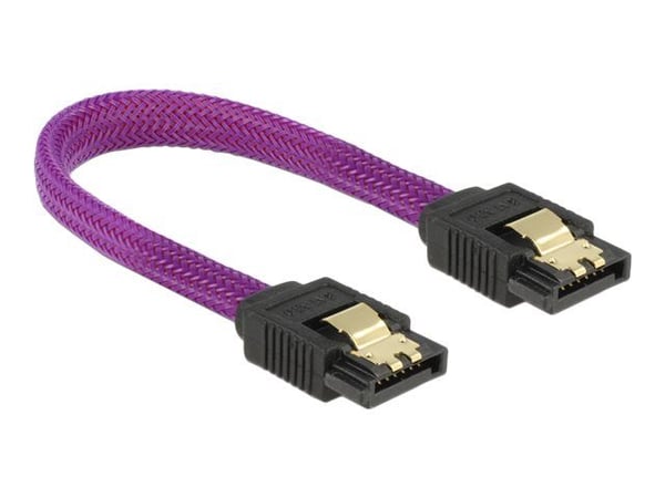 Delock Premium - SATA-kabel - Serial ATA 150/300/600 - SATA (hann) til SATA (hann) - 10 cm - låst - purpur