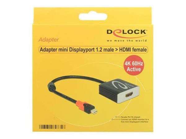 Delock Adapter mini Displayport 1.2 male > HDMI female 4K Active - Videokonverter - Parade PS176 - DisplayPort - HDMI - svart