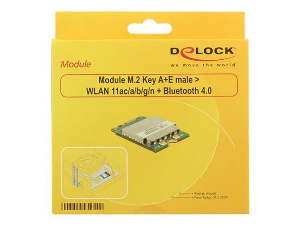 DeLock Module M.2 Key A+E hanne > WLAN 11ac/a/b/g/n + Bluetooth 4.0 - Nettverksadapter - M.2 Card - Bluetooth 2.1, Bluetooth 3.0, Bluetooth 4.0, 80...