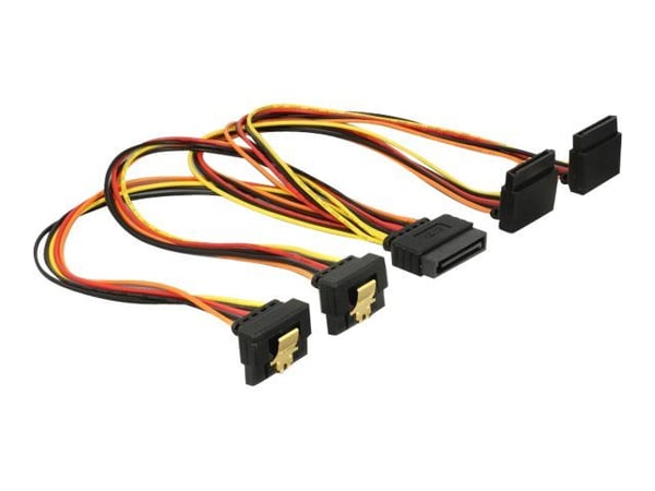 Delock - Strømsplitter - SATA-strøm (P) låst til SATA-strøm (R) metallklips - 3.3 / 5 / 12 V - 30 cm - svart, gul, rød, oransje