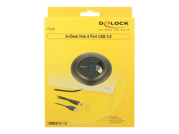 Delock In-Desk Hub - Keskitin - 4 x SuperSpeed USB 3.0 - työpöytätietokoneet