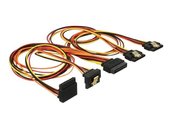 Delock - Strømsplitter - SATA-strøm (P) rett til SATA-strøm (R) vinklet / rett - 3.3 / 5 / 12 V - 50 cm - låst - svart, gul, rød, oransje