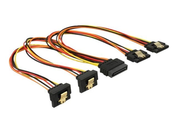 Delock - Strømsplitter - SATA-strøm (P) rett til SATA-strøm (R) vinklet / rett - 3.3 / 5 / 12 V - 30 cm - låst - svart, gul, rød, oransje