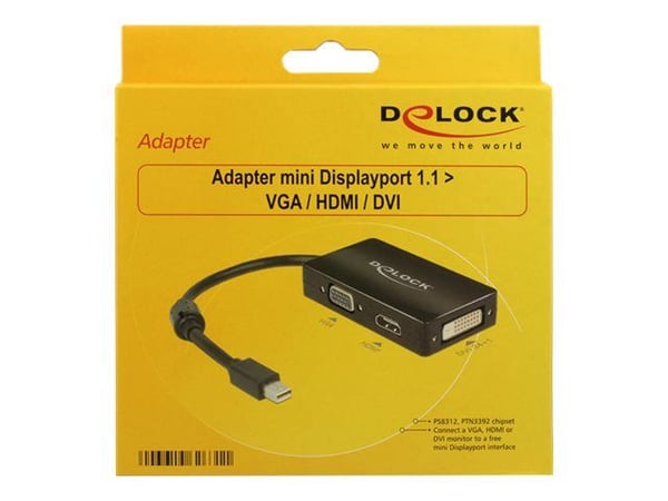 Delock Delock Adapter mini Displayport 1.1 male > VGA / HDMI / DVI female Passive - Videokonverter - DisplayPort - DVI, HDMI, VGA - svart