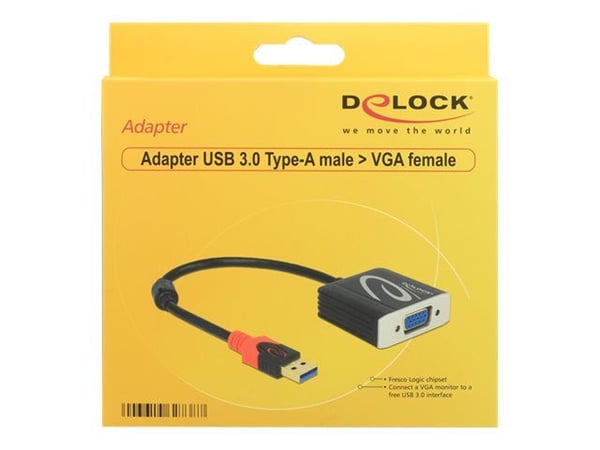 Delock USB 3.0 Type-A male > VGA female - Ekstern videoadapter - USB 3.0 - D-Sub - svart - løsvekt