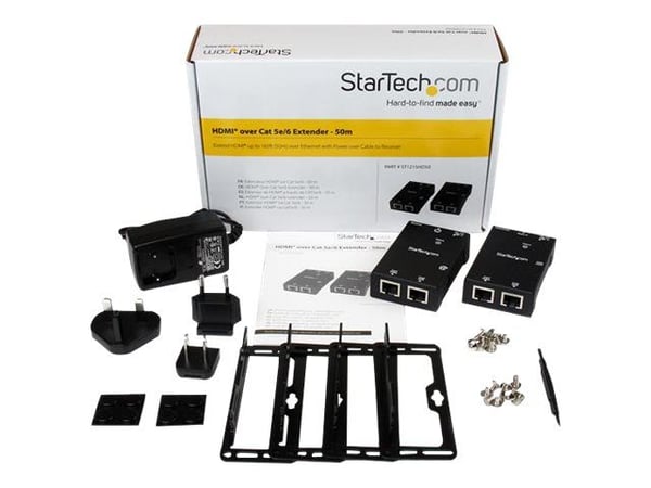 Startech HDMI Over CAT5e / CAT6 Extender with Power Over Cable - 165 ft (50m) HDMI Video/Audio Over Dual Ethernet Cable Extender (ST121SHD50) - Vid...