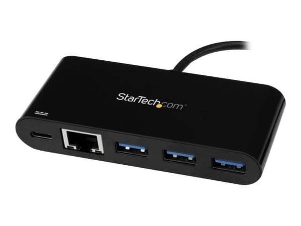 Startech 3 Port USB-C Hub with Gigabit Ethernet & 60W Power Delivery Passthrough Laptop Charging, USB-C to 3x USB-A (USB 3.0 SuperSpeed 5Gbps), USB...