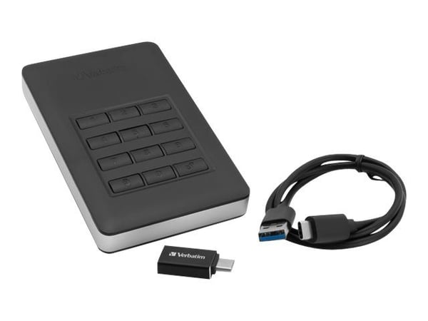 Verbatim Store 'n' Go Portable - SSD - kryptert - 256 GB - ekstern (bærbar) - USB 3.1 Gen 1 (USB-C kontakt) - 256-bit AES