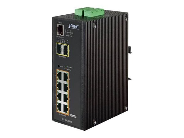 PLANET IGS-10020HPT - Switch - L2+ - Administrerad - 8 x 10/100/1000 (PoE+) + 2 x Gigabit SFP - DIN-skenmonterbar, väggmonterbar - PoE+ (270 W) - L...