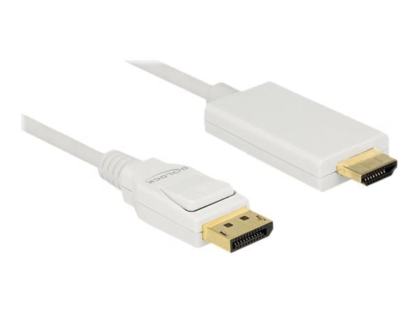 Delock - Sovitinkaapeli - DisplayPort uros HDMI uros - 2 m - kolminkertainen kierretty parikaapeli - valkoinen - passiivinen