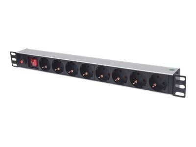 Intellinet 19" 1U 1U Rackmount 8-Way Power Strip - saksalainen tyyppi, On/Off-kytkimellä ja ylikuormitussuojalla, 3m virtajohto - pistorasia (rack-...