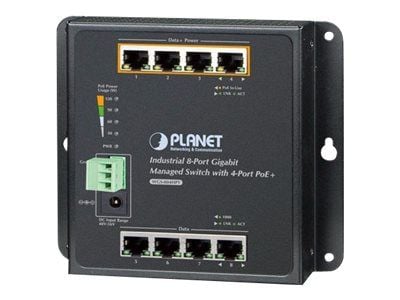 PLANET WGS-804HPT - Switch - Styrt - 4 x 10/100/1000 (PoE+) + 4 x 10/100/1000 - DIN-skinnemonterbar, veggmonterbar - PoE+ (144 W) - DC-strøm