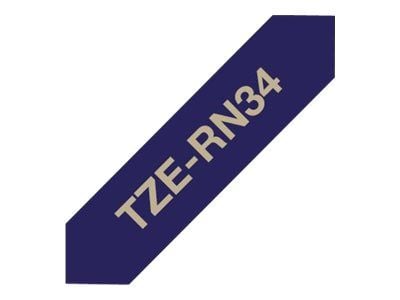 Brother TZe-RN34 gavebånd 12mm x 4m - guld på marineblå satinbånd