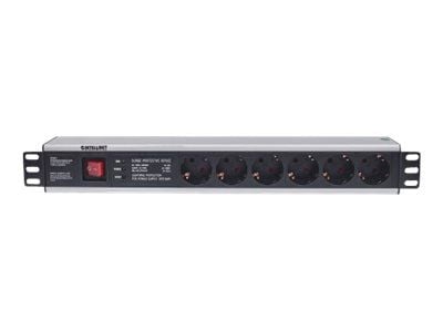 Intellinet 19" 1.5U Rackmount 6-Way Power Strip - German Type", On/Off-kytkimellä ja ylijännitesuojalla, 3m virtajohto - pistorasia (rack-versio) -...