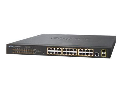 PLANET GS-4210-24P2S - Switch - Administreret - 24 x 10/100/1000 (PoE+) + 2 x Gigabit SFP - monterbar på stativ - PoE+ (300 W)