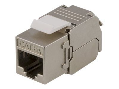 Deltaco Cat6a suojattu Keystone-liitinmoduuli, muovia, valk./met.väri, Tasainen, Hopea, RJ-45, RJ-45, Naaras, Naaras