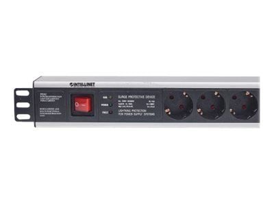 Intellinet 19" 1.5U Rackmount 6-Way Power Strip - German Type", On/Off-kytkimellä ja ylijännitesuojalla, 3m virtajohto - pistorasia (rack-versio) -...