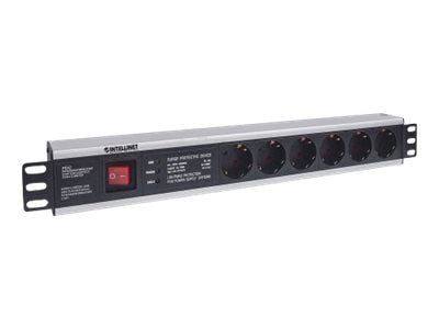 Intellinet 19" 1.5U Rackmount 6-Way Power Strip - German Type", On/Off-kytkimellä ja ylijännitesuojalla, 3m virtajohto - pistorasia (rack-versio) -...