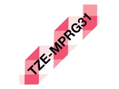 Brother TZe-MPRG31 - Svart på rød gingham - Rull (1,2 cm x 4 m) 1 kassett(er) laminert teip - for Brother PT-H110; P-Touch PT-H105, H110; P-Touch C...