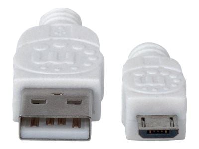 Manhattan 324069, 1,8 m, USB A, Micro-USB B, USB 2.0, Hankjønn/hankjønn, Hvit