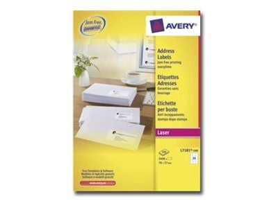 Adresseetiketter, Avery L7181-100, 70 x 37 mm, 24 pr. ark, 100 ark