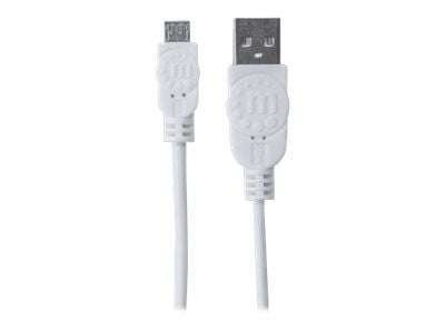 Manhattan 324069, 1,8 m, USB A, Micro-USB B, USB 2.0, Hankjønn/hankjønn, Hvit