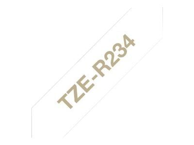 Brother TZe-R234 gavebånd 12mm x 4m - guld på hvid satinbånd