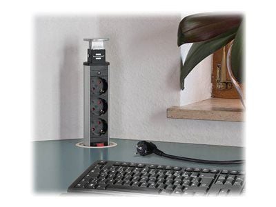 brennenstuhl Tower Power Table Extension Socket - Flerkoplingslist - utgangskontakter: 3 - 2 m kabel - svart, aluminium