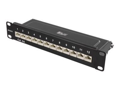 DELTACO 10-PATCH15 - Koblingspanel - rackmonterbar - CAT 6a - STP - RJ-45 X 12 - svart - 10"