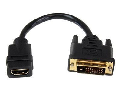 Startech 8in HDMI to DVI-D Video Cable Adapter - HDMI Female to DVI Male - HDMI to DVI Dongle Adapter Cable (HDDVIFM8IN) - Video adapter - HDMI hun...