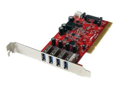 Startech 4 Port PCI SuperSpeed USB 3.0 Adapter Card with SATA/SP4 Power - Quad Port PCI USB 3 Controller Card (PCIUSB3S4) - USB-adapter - PCI-X lav...