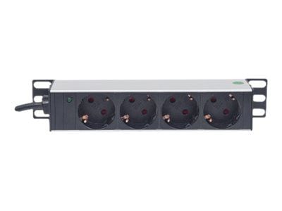 Intellinet 10" 1U 1U Rackmount 4-Way Power Strip - German Type", virran merkkivalolla, ei ylijännitesuojaa, 1.8m virtajohto - pistorasia (rack-vers...
