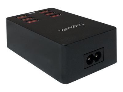 LogiLink Table Charger - Strømadapter - 32 watt - 6.4 A - 6 utgangskontakter (6 x USB) - svart