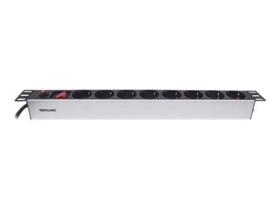 Intellinet 19" 1U 1U Rackmount 8-Way Power Strip - saksalainen tyyppi, On/Off-kytkimellä ja ylikuormitussuojalla, 3m virtajohto - pistorasia (rack-...