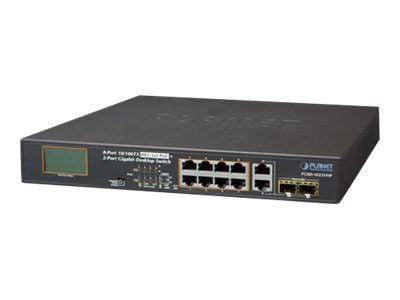 PLANET FGSD-1022VHP - Switch - ohanterad - 8 x 10/100 (PoE+) + 2 x kombinations-Gigabit SFP - skrivbordsmodell - PoE+ (120 W)