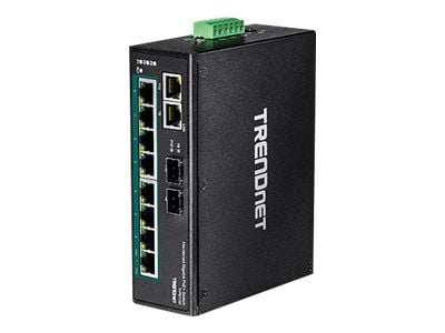 TRENDnet TI-PG102 - Switch - ikke-styrt - 8 x 10/100/1000 (PoE+) + 2 x kombo-Gigabit SFP - DIN-skinnemonterbar, veggmonterbar - PoE+ (240 W) - DC-s...