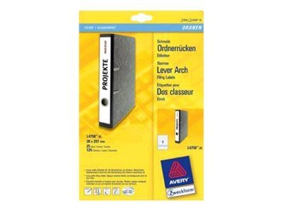 Avery L4758 - Hvit - 38 x 297 mm 125 stk (25 ark x 5) filmappeetiketter