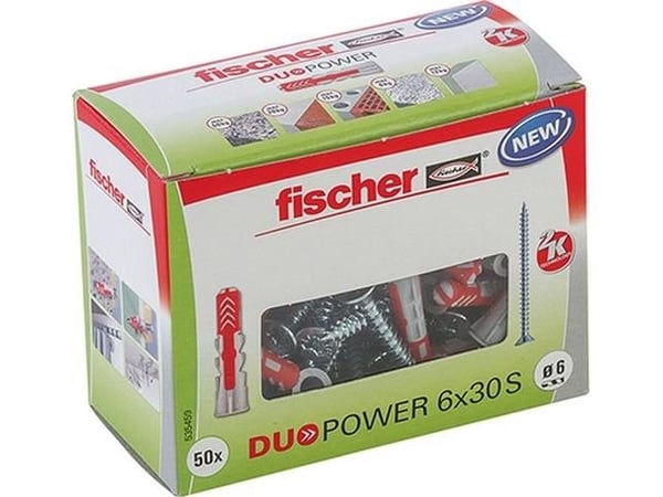 Fischer DUOPOWER 6 x 30 S LD, Ekspansjonsanker, Betong, Metall, Grå, Pozidriv, PZ2