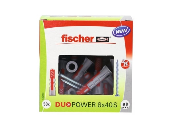 Fischer DUOPOWER 8 x 40 S LD, Ekspansjonsanker, Betong, Metall, Grå, Pozidriv, PZ2